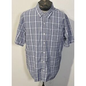 L.L. Bean Shirt‎ Mens XL Blue Plaid Slightly Fitted Short Sleeve Organic Cotton